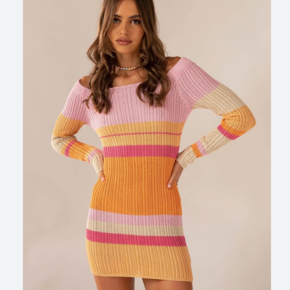 Peppermayo Exclusive- Love Bird Crochet Mini Dress - Sunset Stripe